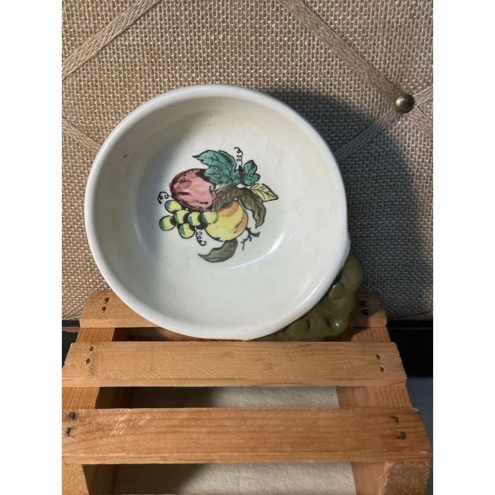 Vintage Pair of Individual Open Soup Bowls Servers Provincial Fruit Green by MET